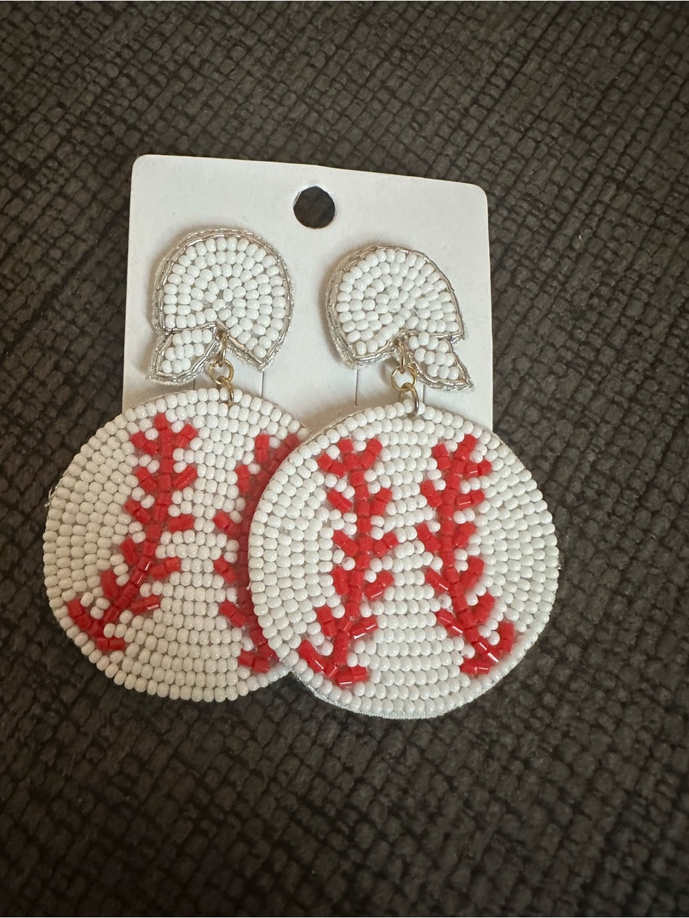 White and Red Beaded Baseball Earrings - Kids Accessories
